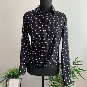 Long Sleeve Polka Dot Button Down Blouse